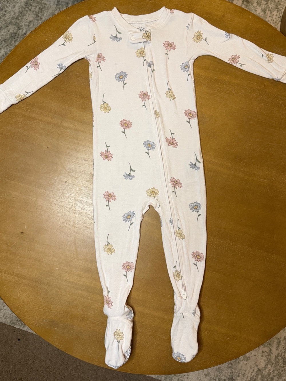 CARTER’S PurelySoft Organic Bamboo Zip Sleeper (12M) - White with Pastel Flowers